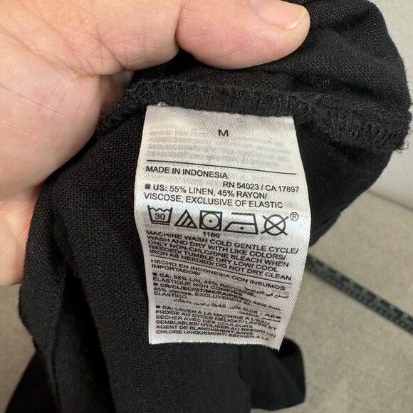 Old Navy Dress M Black Linen Sleeveless Midi Smocked Pockets Cottagecore Prairie - Picture 7 of 9